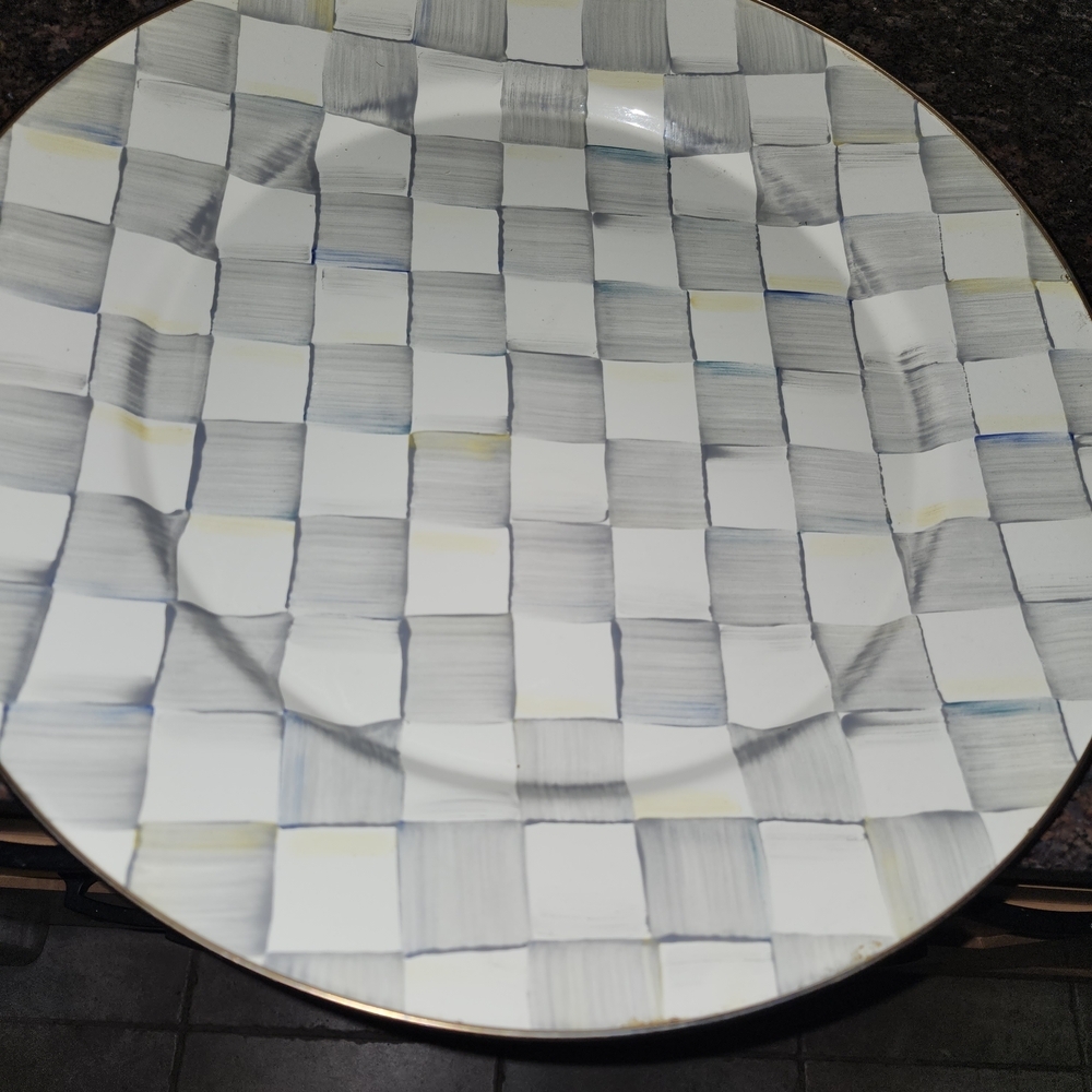 MacKenzie-Childs Gray and White Checkered 16" Serving platter - Picture 2 of 3